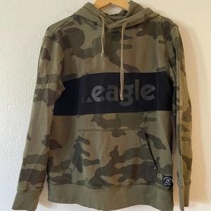 American Eagle Size S Mens Green Black Camouflage Hooded Pullover Jacket